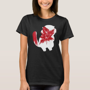 Camiseta castor en hoja de arce Bandera canadiense feliz Ca