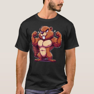 Camiseta Castor Flexionando Músculos Fan Amante Gimnasio Cu