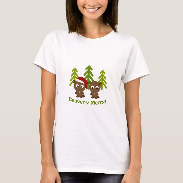 Camiseta ¡Castor-mente Alegre! Castores de Navidad (Anverso)