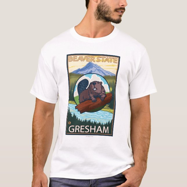 Camiseta Castor y capilla del Mt. - Gresham, Oregon (Anverso)