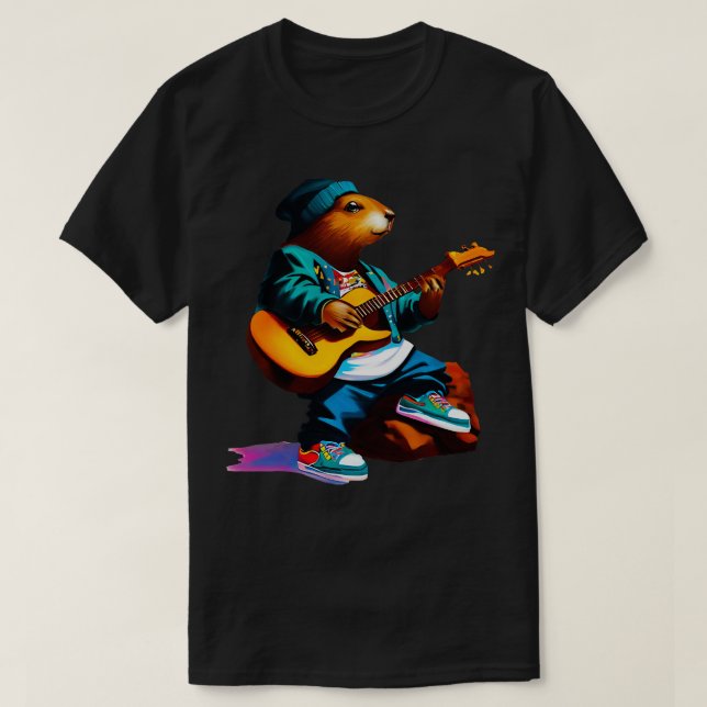 Camiseta castor y guitarra (Diseño del anverso)