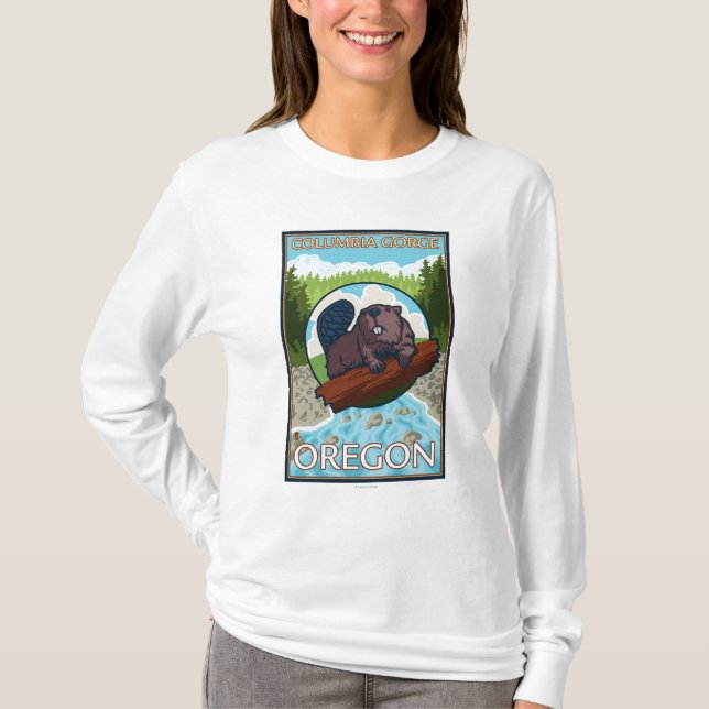 Camiseta Castor y río - garganta de Columbia, Oregon (Anverso)