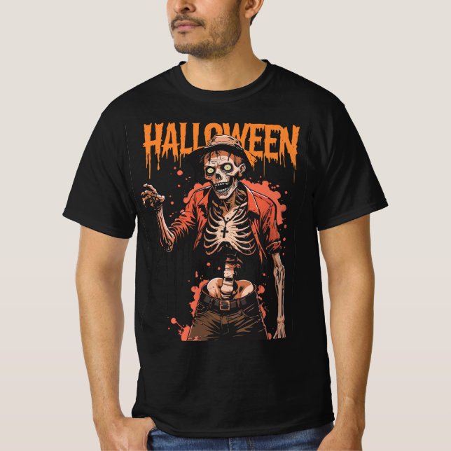 Camiseta Casual Halloween Skeleton Rosary Tee (Anverso)