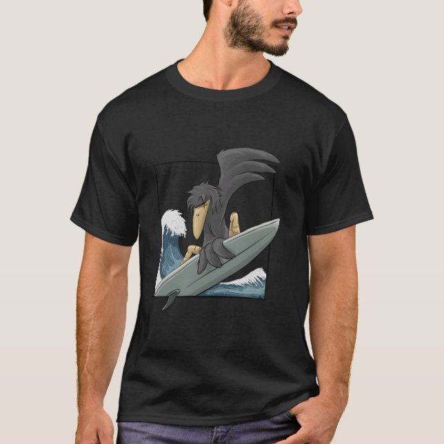 Camiseta Casual Surfer Crow Funky Raven Surfing On Japan Wa (Anverso)