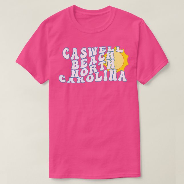 Camiseta Caswell Beach North olina Retro Wavy 1970 Textos (Diseño del anverso)