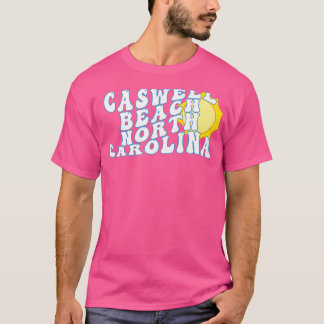 Camiseta Caswell Beach North olina Retro Wavy 1970 Textos