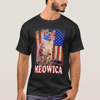 Camiseta Cat 4 De Julio Meowica Merica Bandera Estadouniden