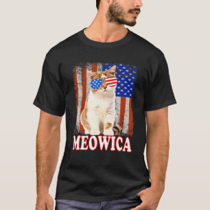 Camiseta Cat 4 De Julio Meowica Merica Bandera Estadouniden