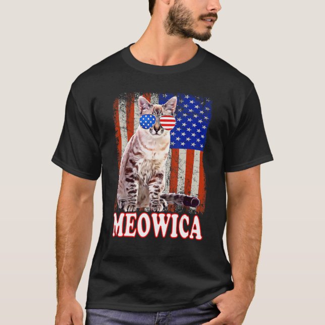 Camiseta Cat 4 De Julio Meowica Merica Bandera Estadouniden (Anverso)