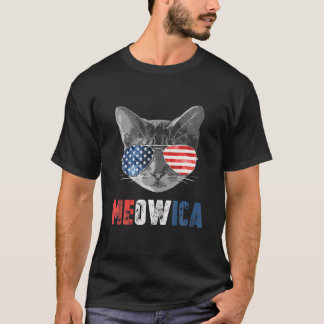Camiseta Cat 4 De Julio Meowica Merica Hombres Estadouniden