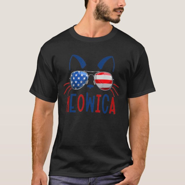 Camiseta Cat 4 De Julio Tee Meowica Merica Hombres Ee.Uu. (Anverso)