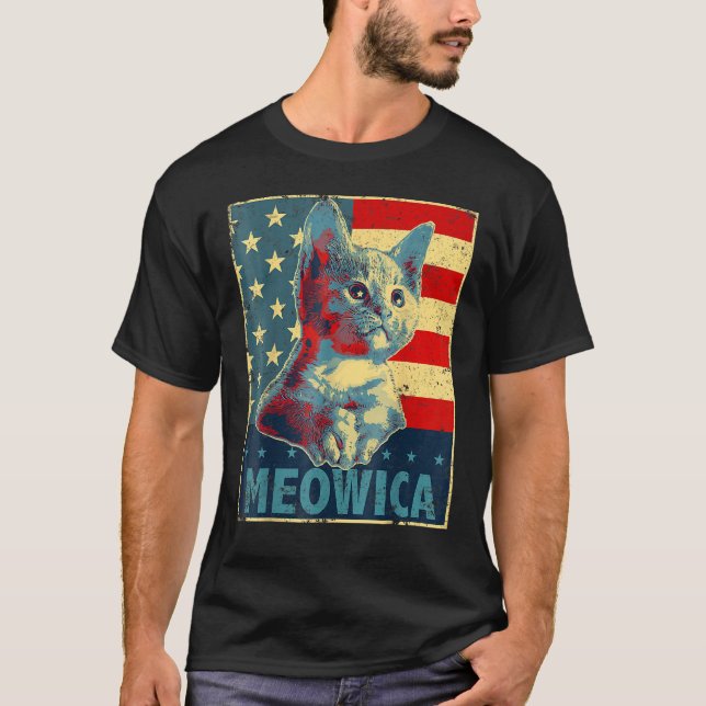 Camiseta Cat  4th Of July American US Flag (Anverso)