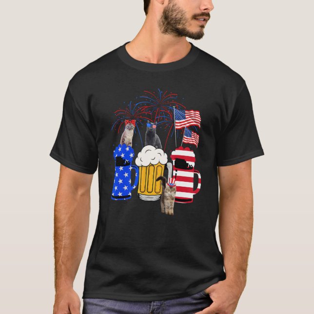 Camiseta Cat 4th Of July Costumes Red White Blue Beer Glass (Anverso)