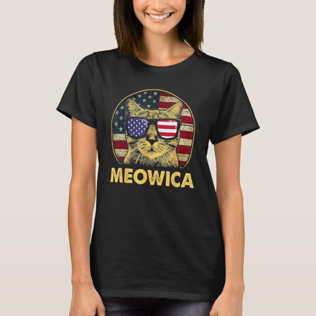 Camiseta Cat 4th Of July Meowica Girls Boys American Flag S (Anverso)