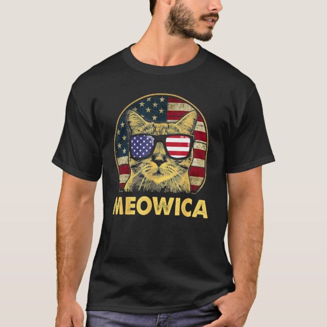 Camiseta Cat 4th Of July Meowica Girls Boys American Flag S (Anverso)