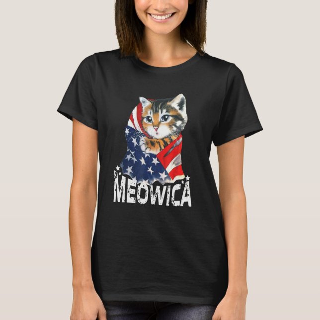 Camiseta Cat 4th Of July Meowica Patriotic Kitten American  (Anverso)