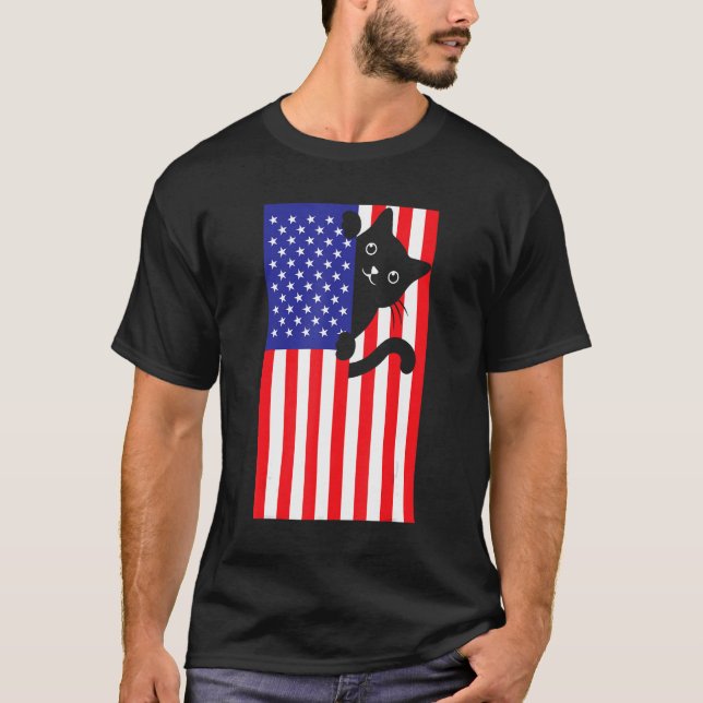 Camiseta Cat 4th Of July US Flag Patriotic American 1 (Anverso)