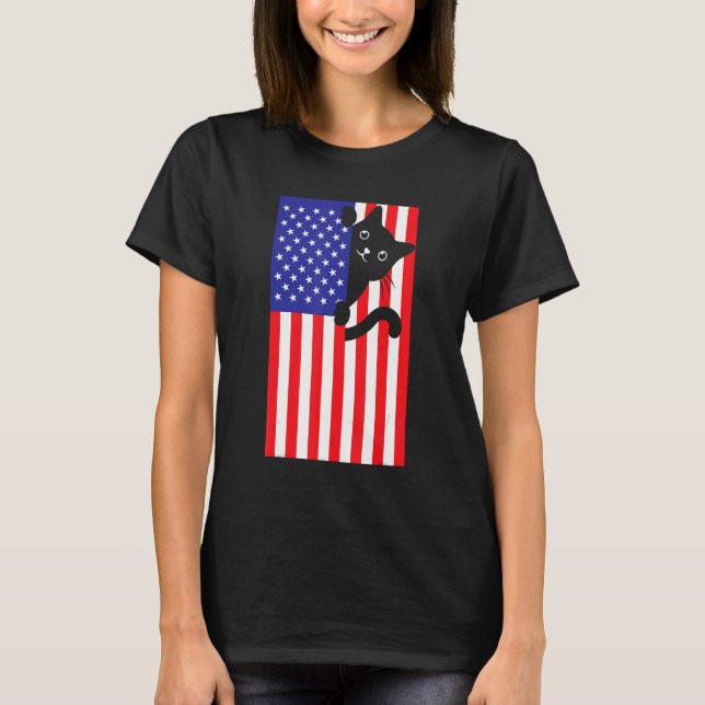 Camiseta Cat 4th Of July US Flag Patriotic American 1 (Anverso)