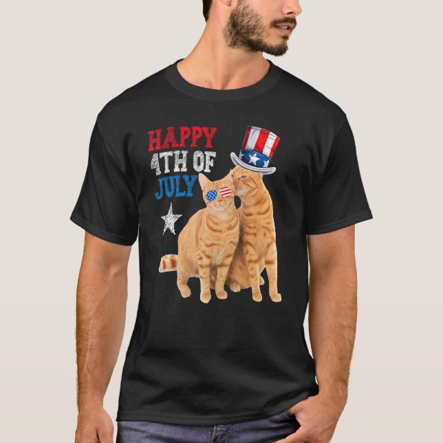 Camiseta Cat 4th of July USA Flag Family Matching Couples F (Anverso)