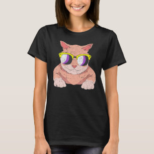 Camiseta Cat Agender Lgbt Bandera no binaria Guay Gafas de