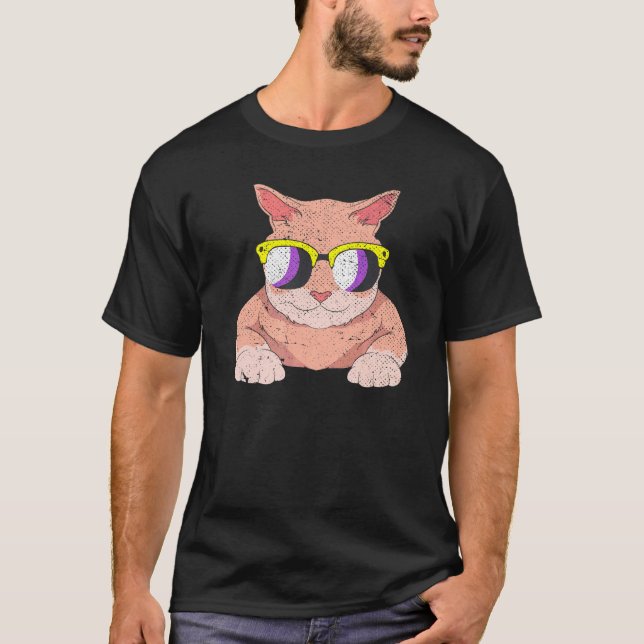 Camiseta Cat Agender Lgbt Bandera no binaria Guay Gafas de  (Anverso)