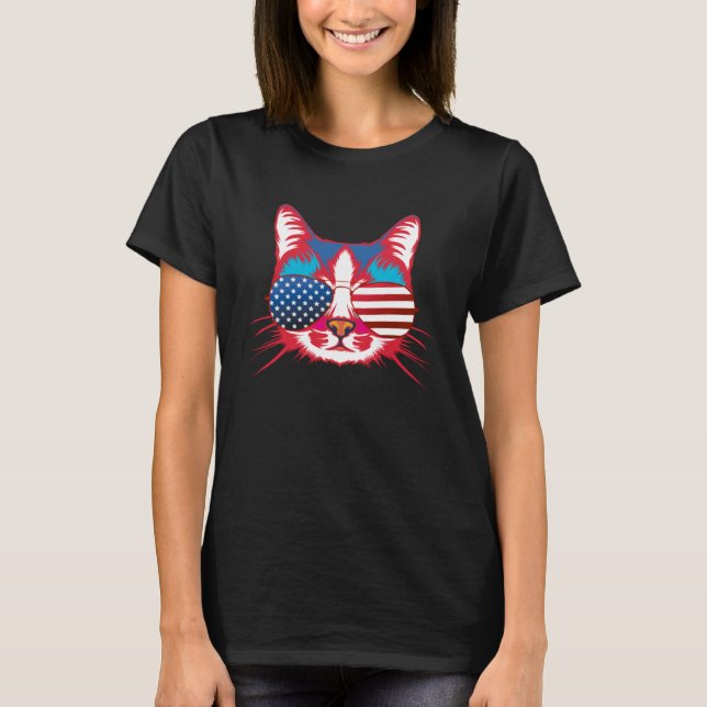 Camiseta Cat  America Patriotic 4th July Independence Sungl (Anverso)