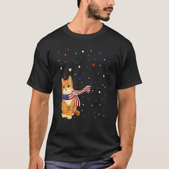Camiseta Cat American Flag Scarf Patriótico 4 De Julio (Anverso)