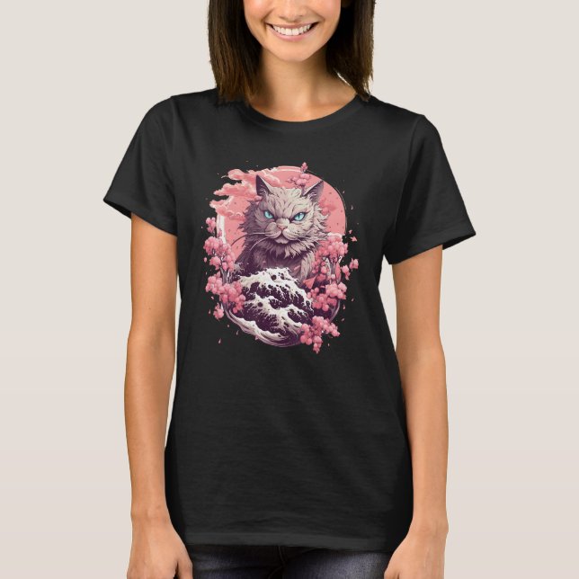 Camiseta Cat Among Cherry Blossoms  Japanese Cat (Anverso)