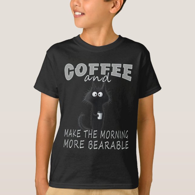 Camiseta Cat And Coffee Tee Design, Funny-cat Morning Humor (Anverso)