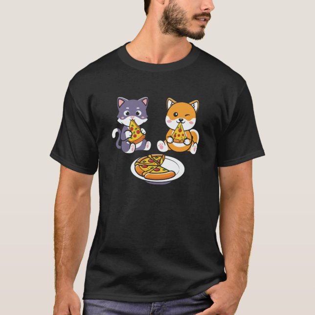 Camiseta Cat And Corgi Dog Eating Pizza Kids (Anverso)
