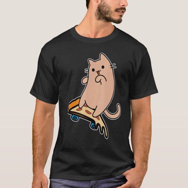 Camiseta Cat and Skateboard Skateboarding Pepperoni Pizza B (Anverso)