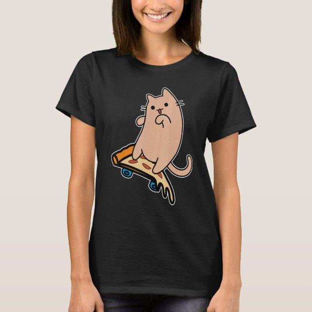 Camiseta Cat and Skateboard Skateboarding Pepperoni Pizza B (Anverso)
