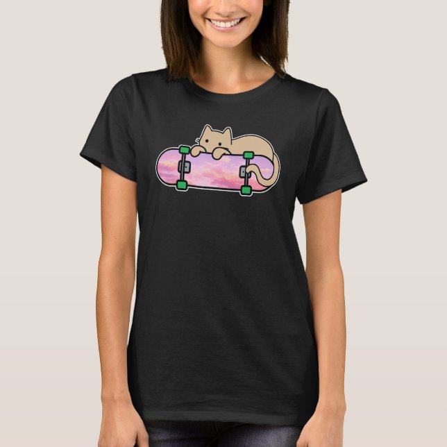 Camiseta Cat and Skateboard Skateboarding Shy Cat skating o (Anverso)