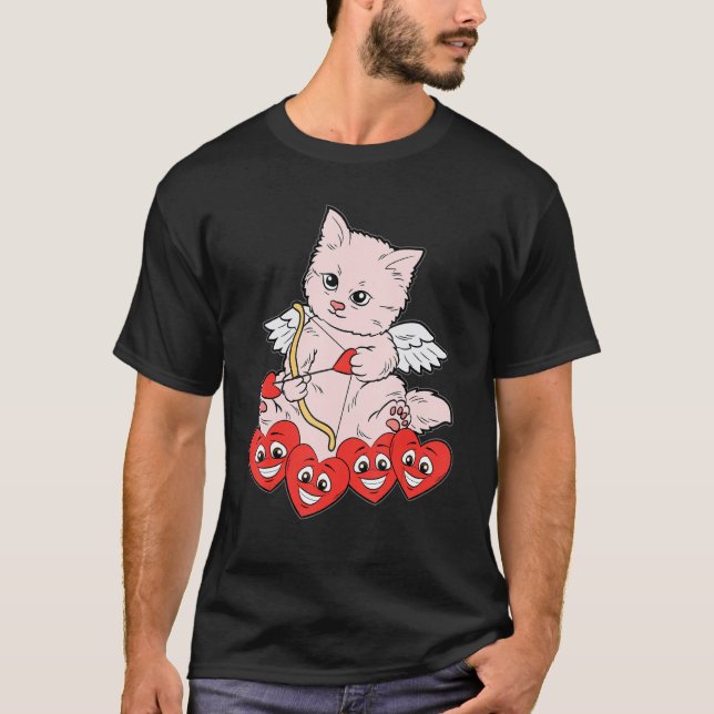 Camiseta Cat Arrow Heart Día de San Valentín Cute Kitten Ki (Anverso)