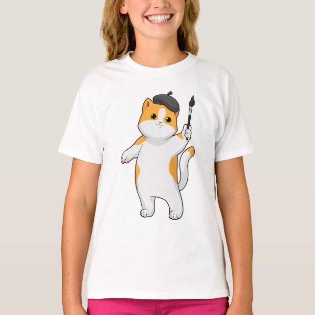 Camiseta Cat as Painter con pincel de pintura (Anverso)