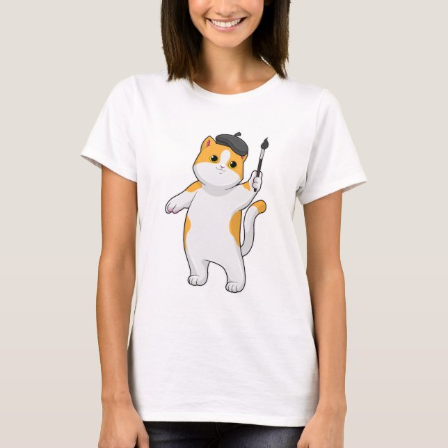 Camiseta Cat as Painter con pincel de pintura (Anverso)