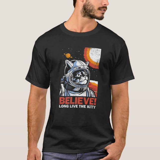 Camiseta Cat Astronaut Believe for Space Kitten  Distressed (Anverso)