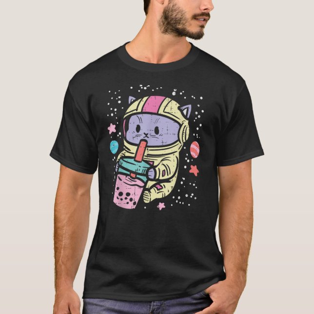 Camiseta Cat Astronaut Boba Bubble Tea Kawaii Boys Girls Ki (Anverso)