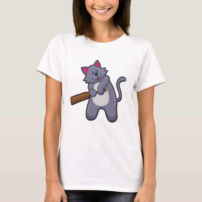 Camiseta Cat at Cricket with Cricket bat (Anverso)