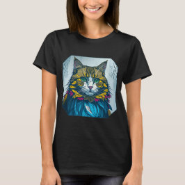 Camiseta Cat Ate The Canary Feather | Colorful Portrait Art