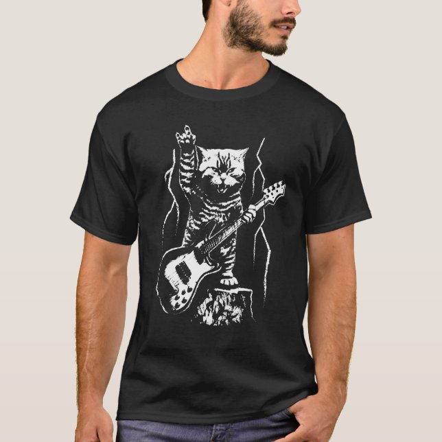 Camiseta Cat  Bass Guitar Player Rock n Roll Guitarist Bass (Anverso)