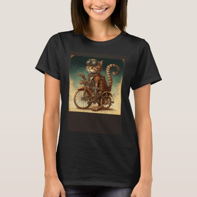 Camiseta Cat Bike Steampunk (Anverso)