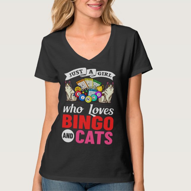 Camiseta Cat Bingo Game Player Caller Card Board Balls (Anverso)