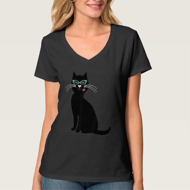 Camiseta cat black with sunglasses (Anverso)