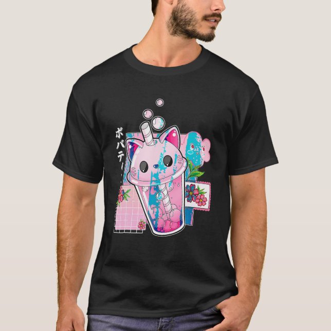 Camiseta Cat Boba Anime Bubble Tea Neko Chicas Kawaii Chica (Anverso)