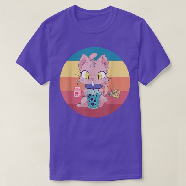 Camiseta Cat Boba Bubble Tea Tshirt Anime Kawaii Neko Straw (Diseño del anverso)