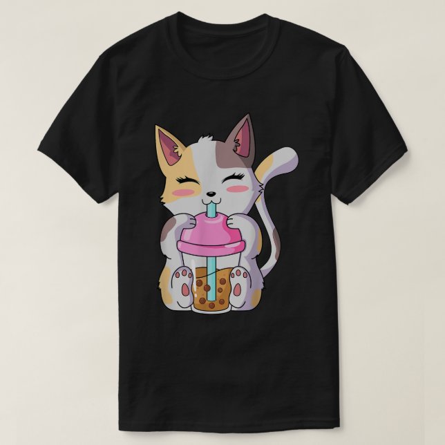 Camiseta Cat Boba Tea Anime Kawaii Neko Bubble Tea Teen Gir (Diseño del anverso)