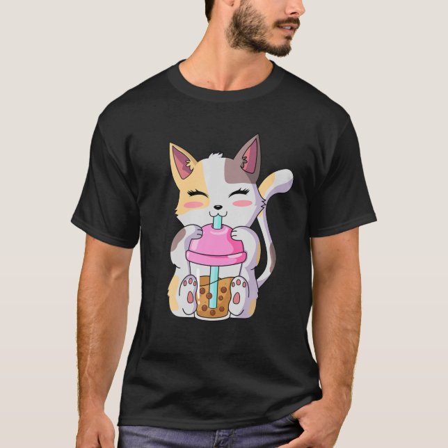 Camiseta Cat Boba Tea Anime Kawaii Neko Bubble Tea Teen Gir (Anverso)