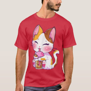 Camiseta Cat Boba Tea Anime Kawaii Neko Bubble Tea Teen Gir