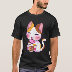 Camiseta Cat Boba Tea Anime Kawaii Neko Bubble Tea Teen Gir
